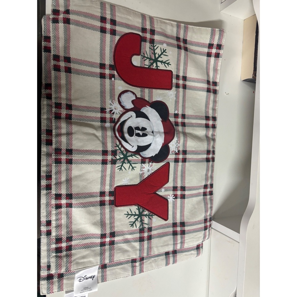 Disney Mickey Mouse Joy Christmas Placemats Set of 2 Red Green Plaid Holiday